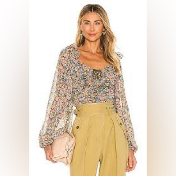 Free People Mabel Print Blouse Garden Combo Size Medium - Picture 1 of 10
